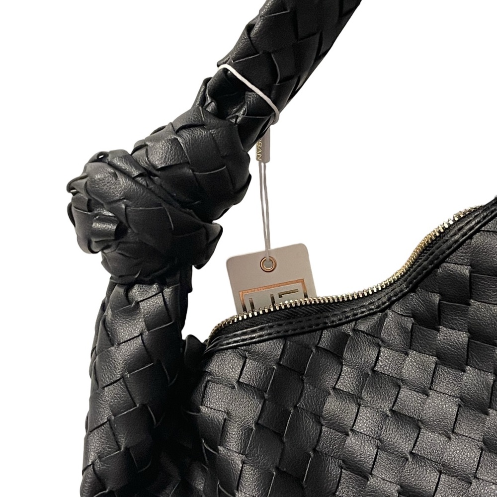 Urban Expansion Woven Hobo Shoulder Bag Black Vegan Leather NWT Sz 17”W x 11”T - Picture 5 of 8